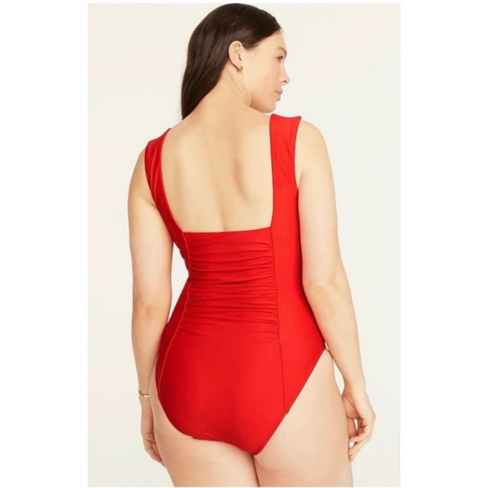 J Crew Red Ruched Squareneck One Piece Swimsuit Size 24 NWT - Picture 5 of 17